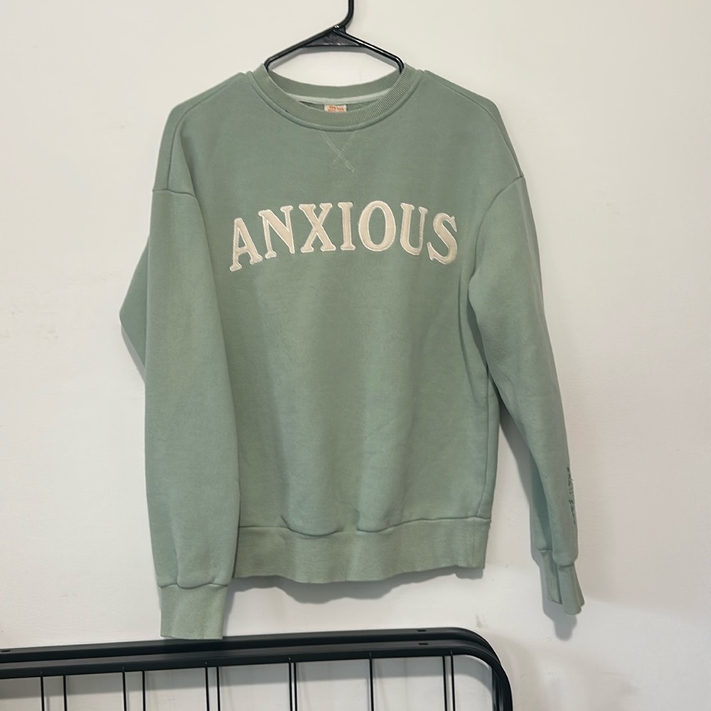 See The Way I See Anxious sage  Tone Embroidered Crewneck Sweatshirt Size M